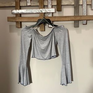 Gray/Blue Bell Sleeve Crop Top, Super Soft! NWT
